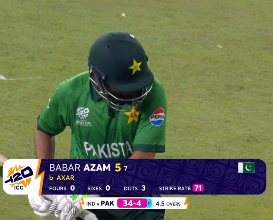 yashish_1's tweet photo. Leave cricket, Axar Patel gets Babar Azam.

खुद गई कब्र बाबर की  😂😂 34-4
INDvsPAK https://t.co/WLhUla3zb7
