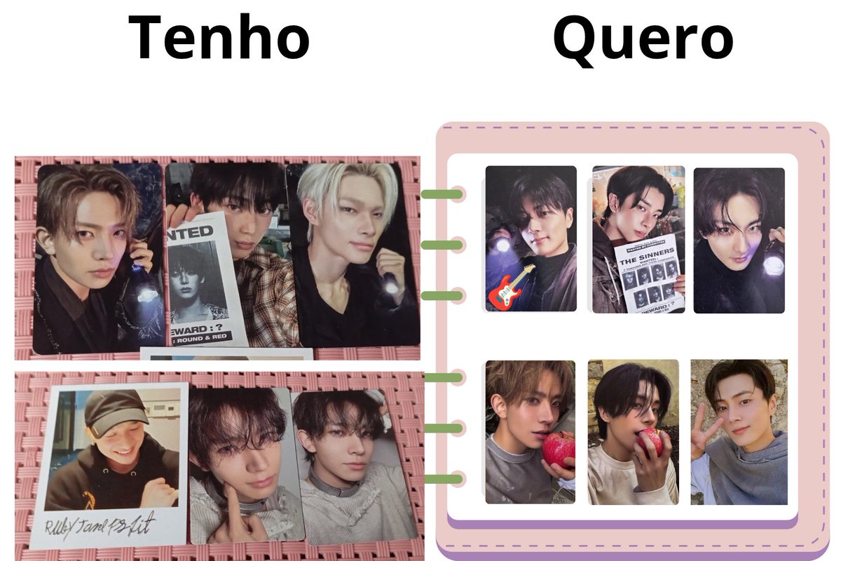 Troco troca enhypen 

Com 🎸 é prioridade extrema!
Cards já em mãos.

Irregular na foto é pob weverse japan, mas aceito outras com o mesmo conceito da fugitive (menos yzy) (posso trocar dois cards por ele)

Mais infos nos comentários