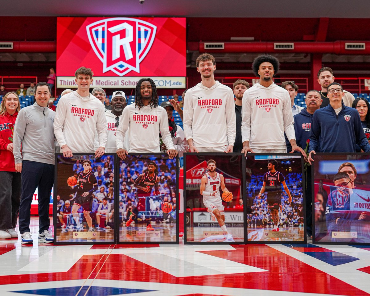 RadfordHoops's tweet photo. One more shout out to our seniors we honored pre game yesterday! Congrats Jaylon, Brennan, Louie, Tyson and Michael for your impressive collegiate careers! 🛡️

#RiseAndDefend https://t.co/5wIynfecDy