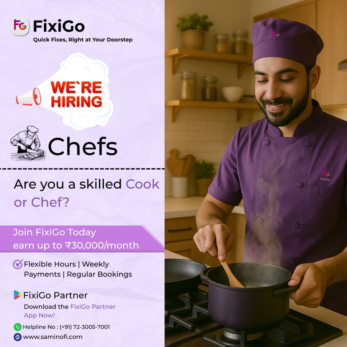 samino_fi's tweet image. 👨‍🍳 Chef / Cook Job Hiring!

Home cooking, event &amp;amp; party chef booking available. Skilled cooks can earn daily with flexible hours.

📞 72-3005-7001

#ChefJob #CookHiring #FoodServiceJob #SaminoFi #FixiGo