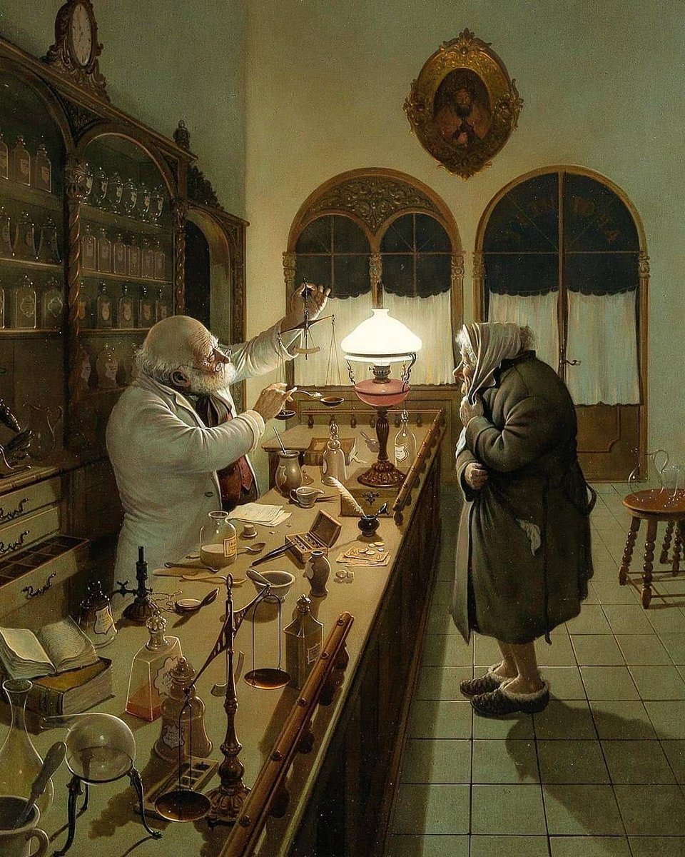 Vida Gabor (1937-1999)
Hungarian artist. 
He grew up in an artistic family. His father was an Architect and his mother an Opera Singer 
‘The Apothecary’