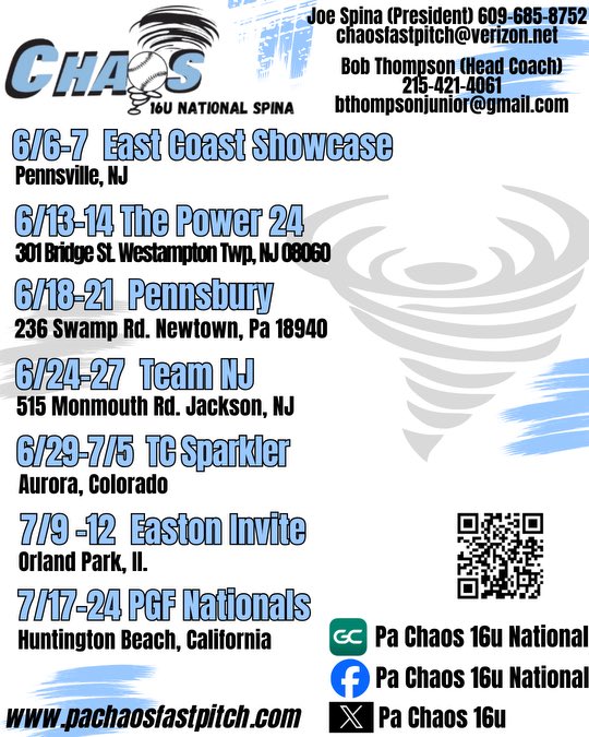 rileyhunter72's tweet photo. UPDATED SCHEDULE!!!! Let’s get hype!!! #Uncommitted2027 #catcher #summerseason #ChaosSoftball #powerhitter #gethype https://t.co/iw17SAqJCK
