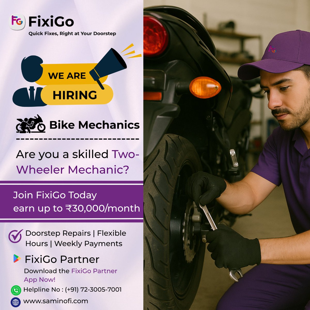 samino_fi's tweet image. 🔧 Bike Mechanic Hiring Near You!

Servicing, engine repair &amp;amp; maintenance experts apply now. Daily service booking + good earning opportunity.

📞 72-3005-7001

#BikeMechanicJob #MechanicHiring #FixiGo #SaminoFi