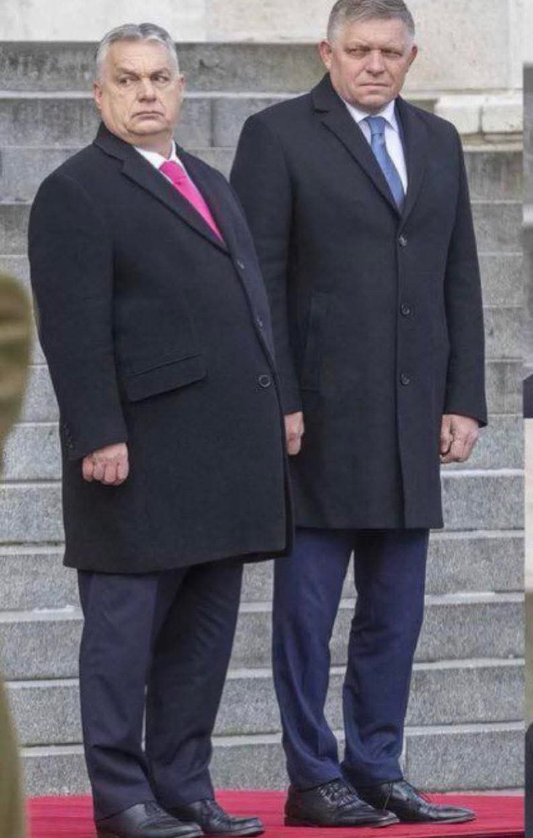 Orban sledi novim direktivam evropske komisije glede spolne enakosti, zato se je odločil, da bo noseč. Fico pa se drži mrko, saj ni prepričan ali je otrok njegov.