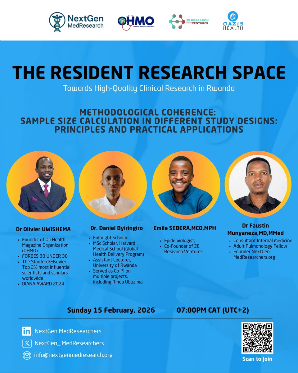 Level up your research! 

Join the resident space for a session on Methodological Coherence; unlock principles to design stronger, more impactful studies and elevate clinical research in Rwanda.

#ClinicalResearch #ResearchExcellence #Rwanda