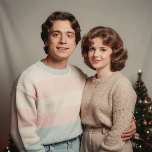 PromptTip's tweet image. Retro 80s Photo Filter Prompt:

"Create a late 1980s to early 1990s department store studio portrait based on the uploaded photo. Keep the subject recognizable while transforming the scene into a christmas-themed, wholesome mall-photo look. Use a soft beige or gray muslin