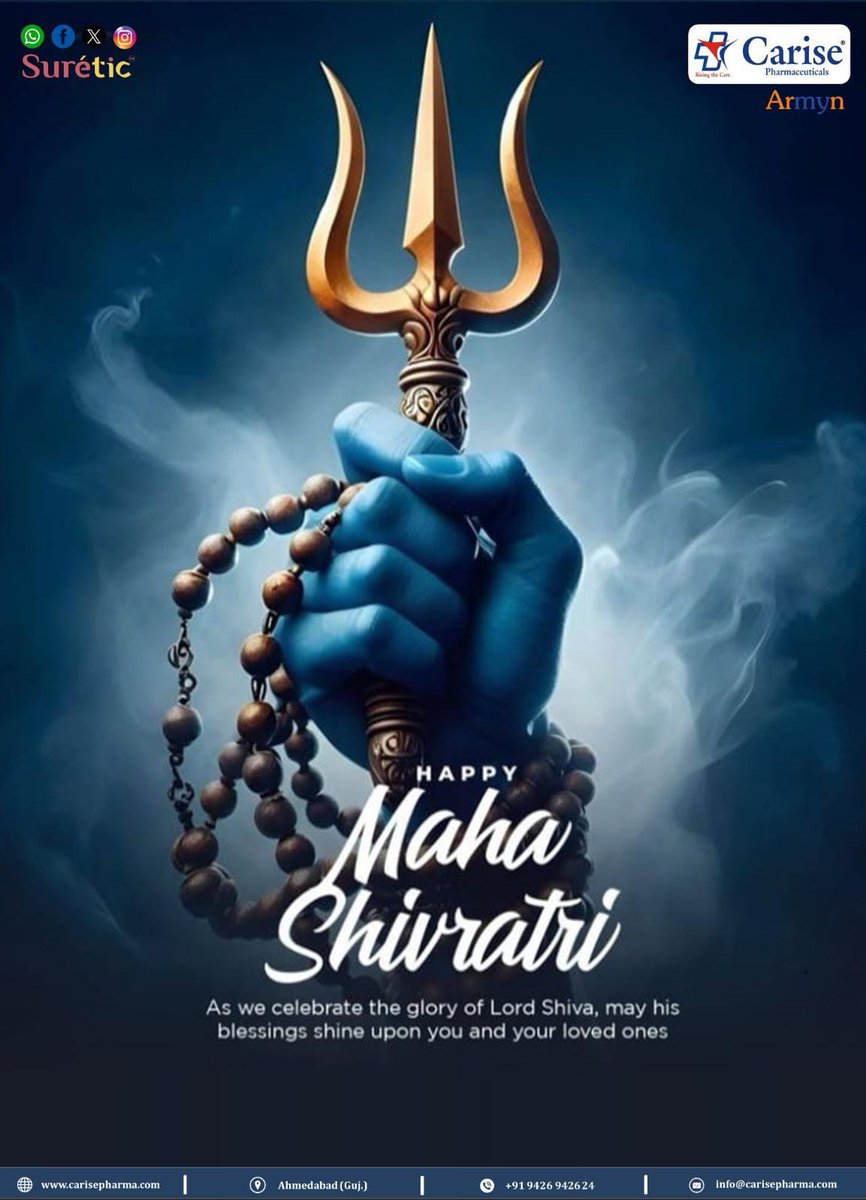 CarisePharma's tweet photo. Happy #Maha_Shivratri to All !! 🔱📿
महा शिवरात्री की हार्दिक शुभकामनाएं । 🙏

#Carise #Suretic #Armyn
#CarisePharma #MahadevHar
#Mahashivratri2026 https://t.co/RdodwdKepG