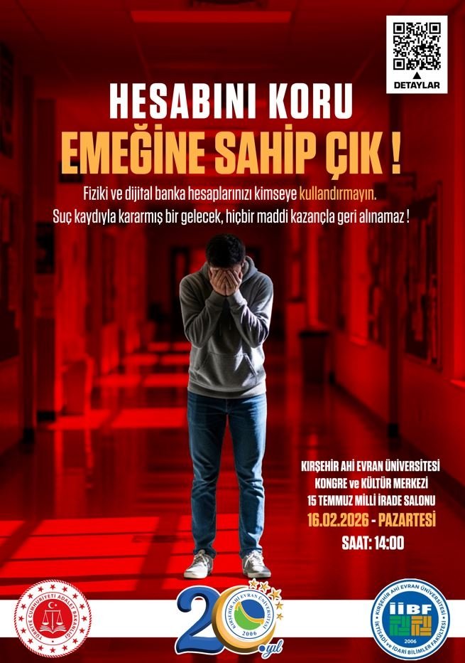 🔷️ Hesabını Koru Geleceğine Sahip Çık Paneli

#KAEÜ #KırşehirAhiEvranÜniversitesi #Kırşehir <a href="/mkarahoca/">Prof. Dr. Mustafa Kasım KARAHOCAGİL</a>

🗓 16 Şubat 2026 Pazartesi
🕑 14.00
📍 KAEÜ Kongre ve Kültür Merkezi
