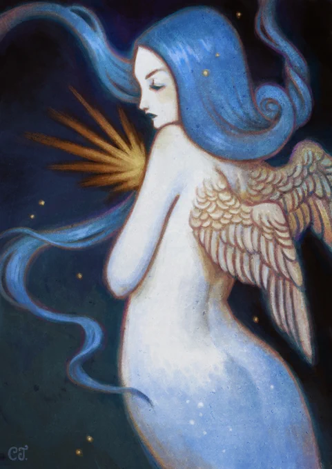 I really enjoy this little series of winged serpentine sirens that I call Hybrids. I see them as muses of inspiration, inhabiting liminal dimensions.