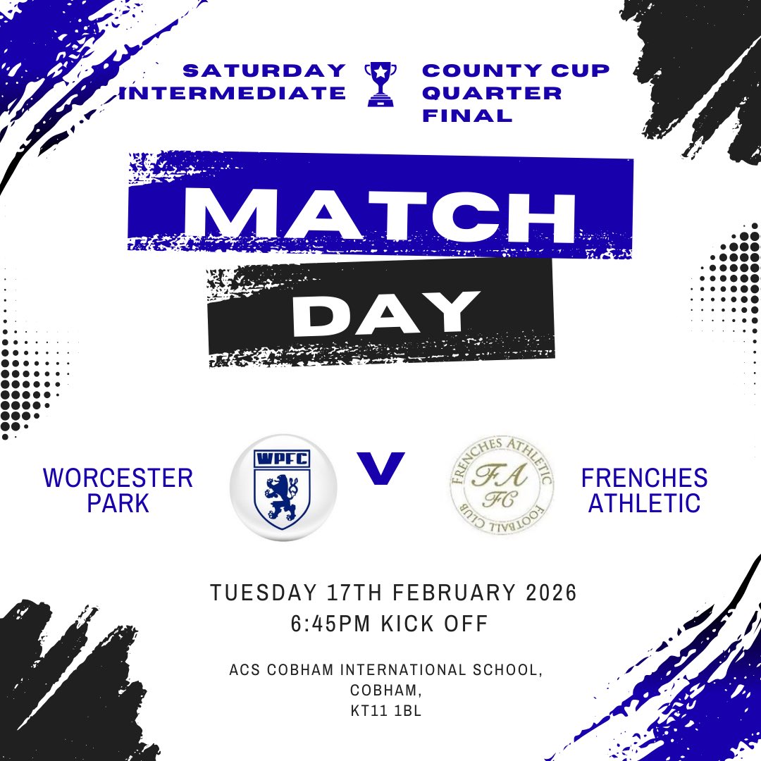 worcesterparkfc's tweet photo. UP NEXT ⏩

Tuesday nights under lights 😍😍

📆 Tuesday 17th February 

🆚 @frenchesfooty 

⏰ 6:45pm KO

🏆Surrey FA Saturday Intermediate County Cup - Quarter Final

📍ACS Cobham International, KT11 1BL

🎫 No Entry

#upthepark #nonleaguefootball https://t.co/wxuvZgEi9r