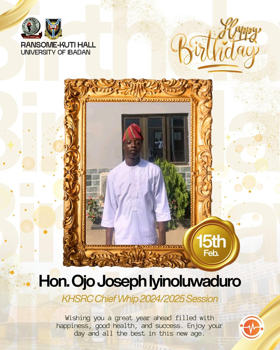 🎉 Happy birthday, Hon. Ojo Joseph Iyinoluwaduro🎉

The Executive Council of Ransome-Kuti Hall celebrates you on this special day. Your dedication, service, and contributions to Kuti Hall are deeply appreciated.

Do have a wonderful year ahead! 🎉❤️