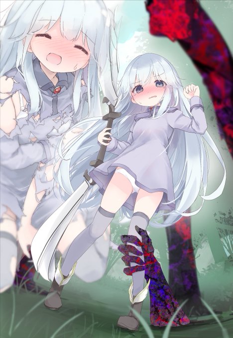 モンスターに丸呑みされても服をぼろぼろにされても一生懸命頑張るホロウシューターのセラフィーちゃんを描きました 