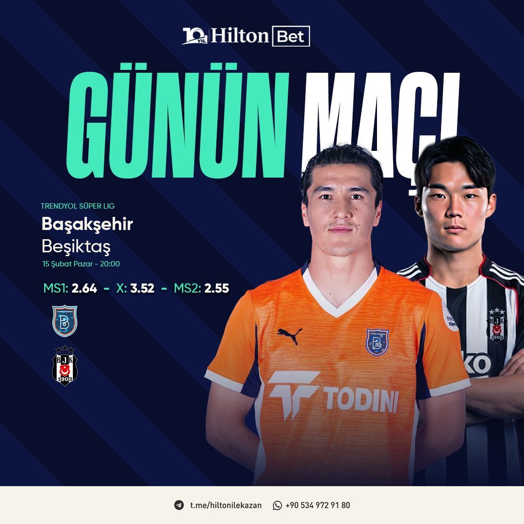 🏆 GÜNÜN MAÇI: Başakşehir 🆚 Beşiktaş 

⚽️ Ligin en organize takımlarından biri olan ve sahasında devlere geçit vermeyen Başakşehir, şampiyonluk yarışının en güçlü adaylarından Beşiktaş’ı ağırlıyor. 

🔗 ds.tc/hiltonbet