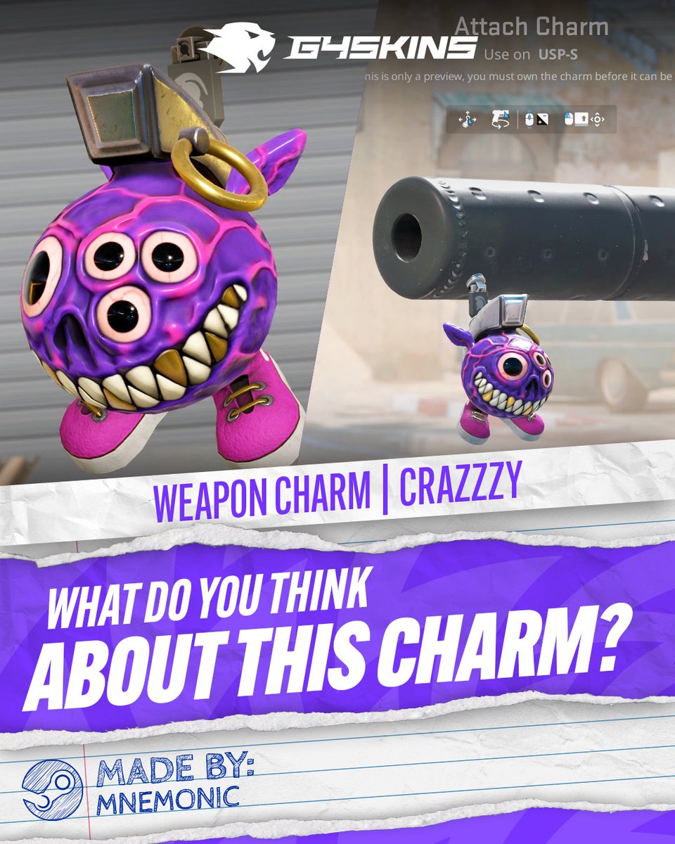 g4skinsdotcom's tweet image. Crazy charm = crazy aim, right?

#cs #csgo #csskin #charm #counterstrike #cs2 #counterstrike2 #csskins #g4skins #crazzzy #weaponcharm