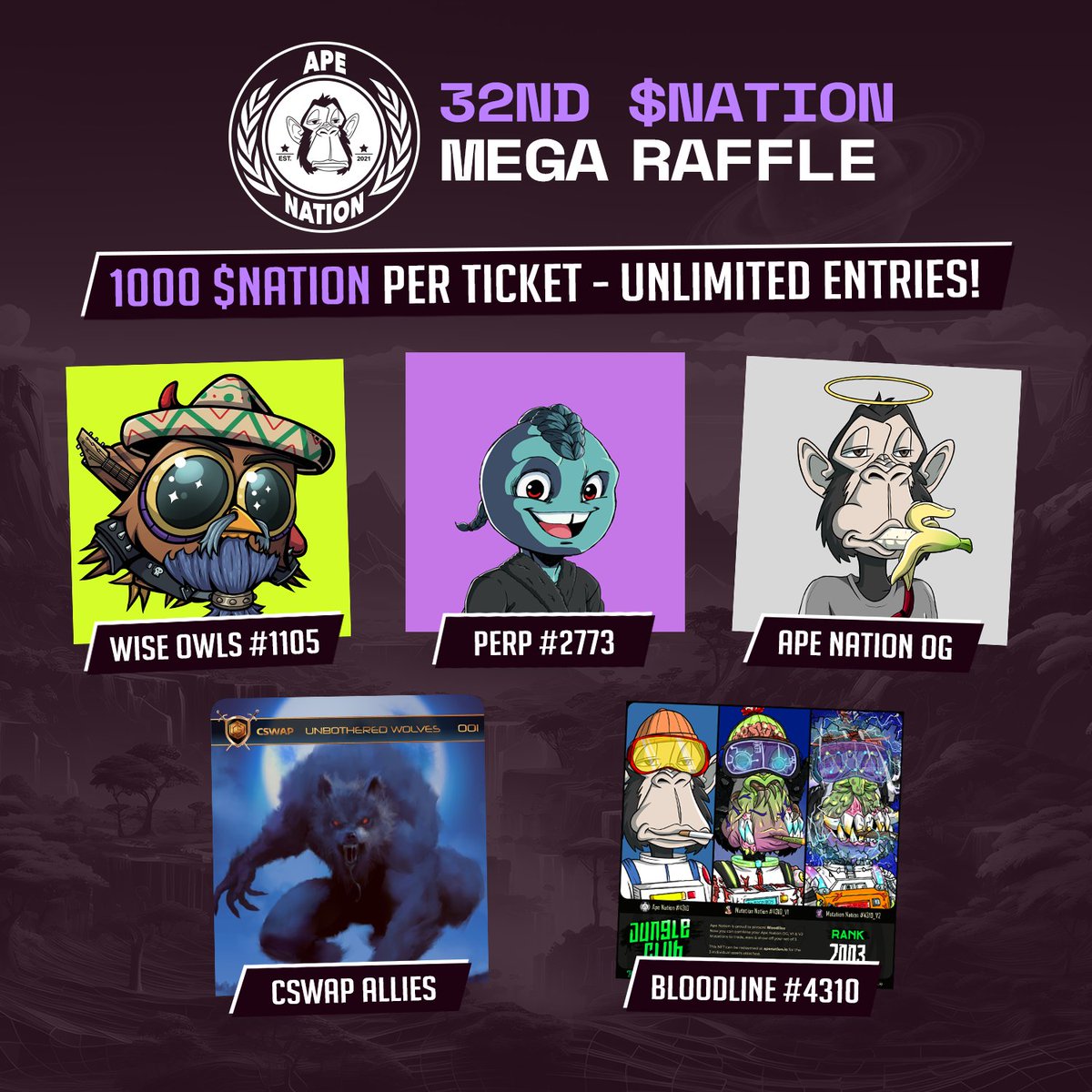 🚨 32nd $NATION Mega Raffle Giveaway! 🎟️

Giveaway includes a <a href="/perpsonx/">perps</a> NFT! 👀

Free Entry:
🌟Picking one person who RT gets 50 Tickets! (50 entries)

How to Enter:
➡️ Send 1000 $NATION per ticket to $nationburn
➡️ Every 1000 $NATION = 1 ticket (Ex: 20k = 20 tickets)

All