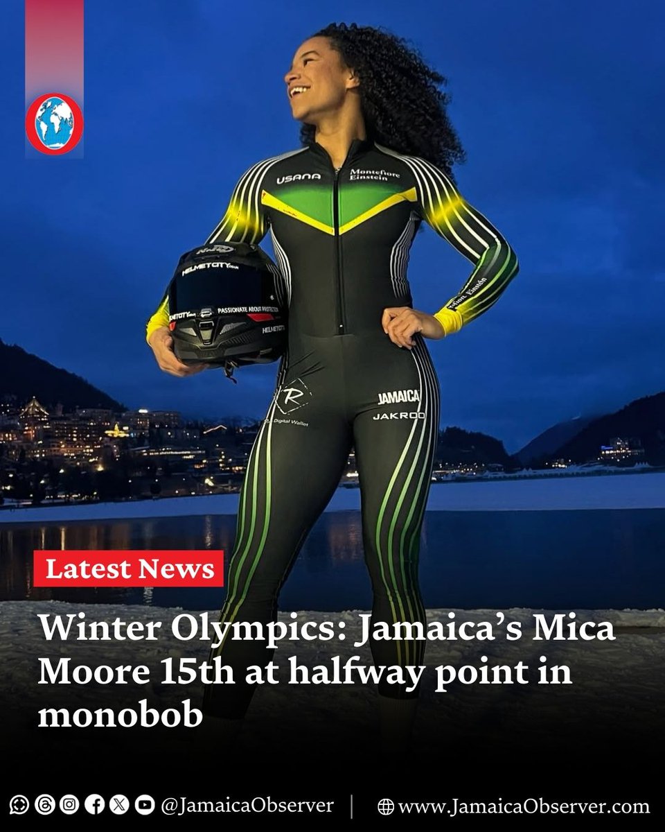 Jamaica’s Mica Moore is 15th out of 25 competitors following the first two heats of the women’s monobob competition at the Winter Olympics at Eugenio Monti Sliding Center in Cortina d’Ampezzo on Sunday.
jamaicaobserver.com/2026/02/15/win…