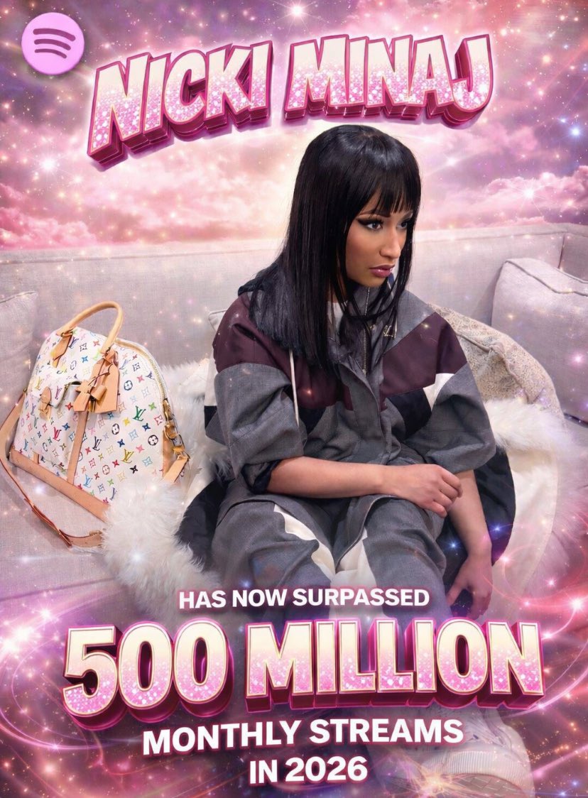 .<a href="/NICKIMINAJ/">Nicki Minaj</a> has now surpassed 500 million monthly streams on Spotify in 2026 so far