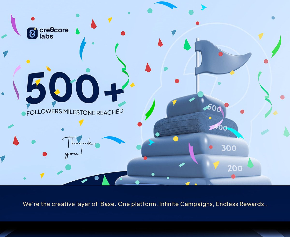 500 followers already on  X.

From different countries 
Different skills
One community of CRE8TORS

Thank you for believing in Cre8core labs this early 

Now let’s ship in more bounties and gigs .

Big things loading ……