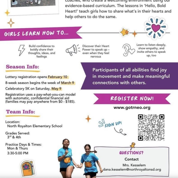 NoRoElem's tweet photo. Girls on the Run Registration for our Spring Season closes TODAY! If you have a 3rd or 4th grade girl, you can register her using the following link! The season begins Monday, March 9.
https://t.co/F4QPJydIhL https://t.co/bnTZHoaper