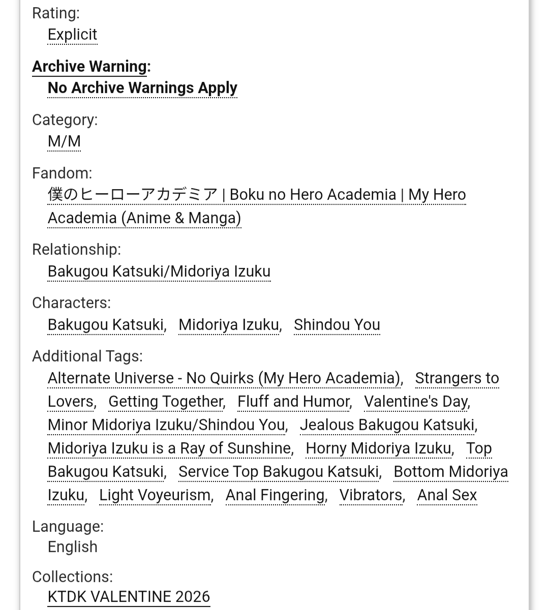 Happy Valentines day weekend! 😊💞
Some silly, fluffy, smutty ktdk for you. Its 8k - almost 9!
#KTDKValentine2026 <a href="/KtdkValentine/">KTDK Valentine's Day Event 2026</a> 
Link: archiveofourown.org/works/79603646