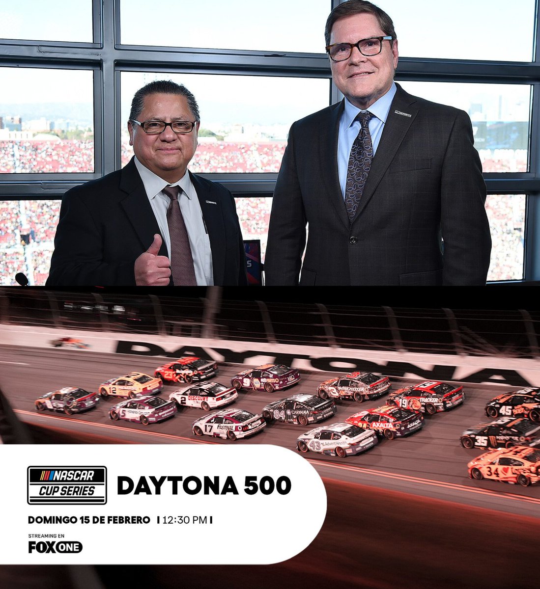 ¡DAYTONA 500 POR FOX!

🇺🇸 Las 500 de Daytona de NASCAR se transmitirán en México por FOX One, en Estados Unidos por FOX Deportes y en Sudamérica a través del YouTube de Somos FOX.

Con los relatos en español de <a href="/TonyRiveraSPEED/">Tony Rivera</a> y <a href="/JessiLosadaTV/">Jessi Losada</a>.