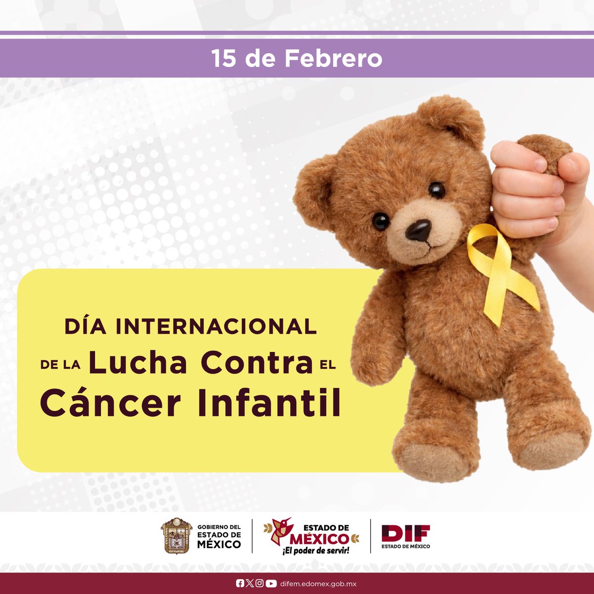 DIFEM_'s tweet photo. En el Día Internacional de la lucha contra el Cáncer Infantil 💛, alzamos la voz para crear conciencia y acompañar con amor a las niñas y niños que luchan con valentía cada día.🧸🎗️ #ElPoderDeServir https://t.co/GQ8LytLx4f