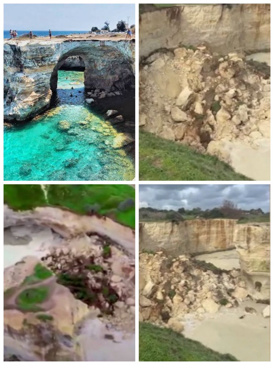 Italské Salento postihla přírodní katastrofa. Známý oblouk lásky Sant'Andrea Faraglioni v Melendugnu který zde stál po staletí a byl navštěvovanou přírodní památkou se zřítil po nedávném hurikánu Harry a obrovském vlnobití spojeném se silnými dešti 😱🇮🇹❤️