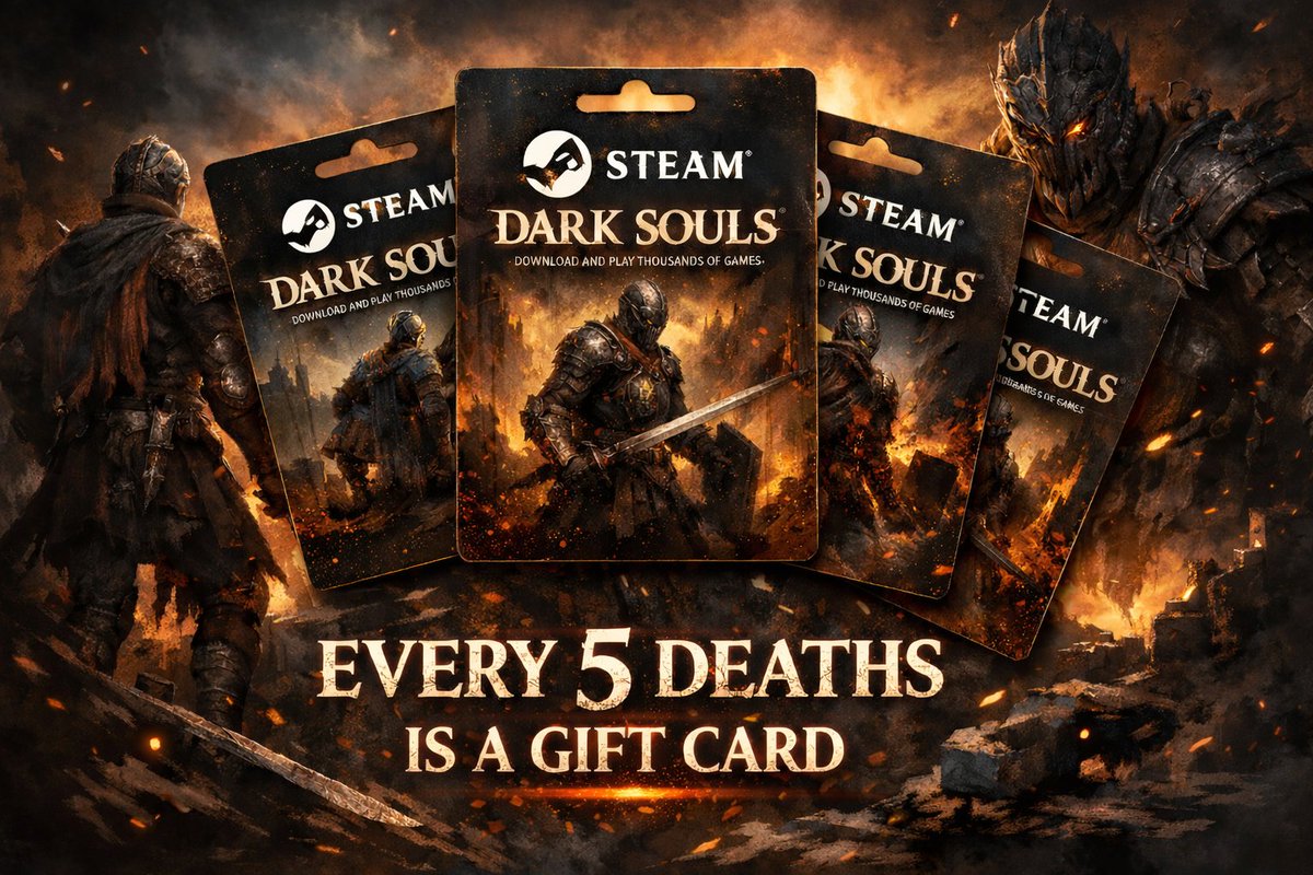 Hey guys I’m doing a special giveaway stream this Friday 20th Feb 
I’ll be playing Dark Souls for the first time ever 💀
Going live around 7pm Irish time 🇮🇪 
After the first hour, every 5 deaths  a gift card 🎁 Come watch me suffer and win prizes #pc #darksouls #Giveaway