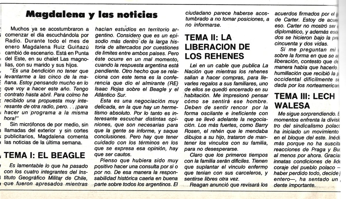TintaOjo's tweet photo. #Hace45Años #En1981

Magdalena Ruiz Guiñazú, de quién hoy se recuerda su fecha de nacimiento, pasa revista desde #PuntaDelEste a algunos asuntos relevantes de la última semana de enero de 1981. https://t.co/cjt6baHxwV