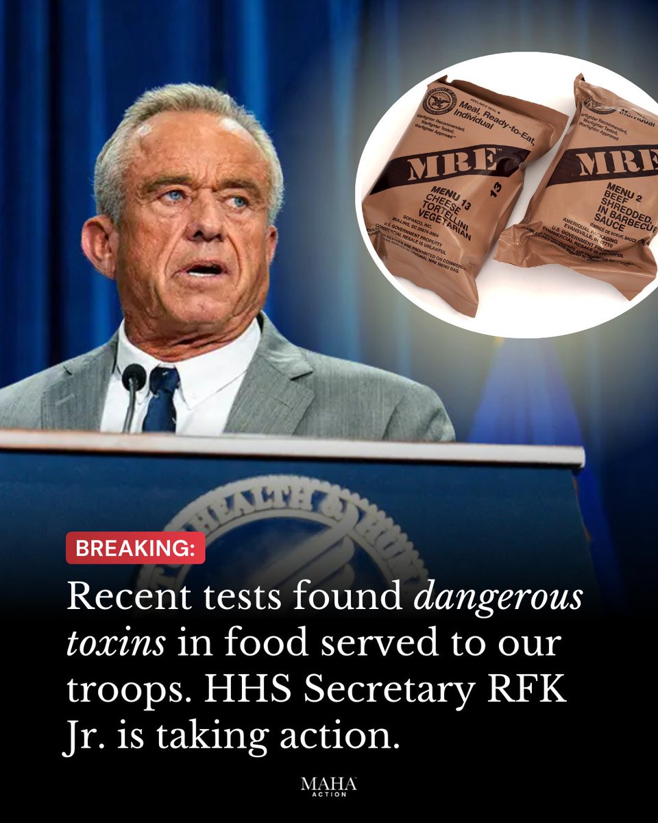 🚨We were slowly poisoning our military with their food.

New tests show high levels of pesticides, heavy metals, and livestock drug residues in military meals.

The food quality was so bad that troops were avoiding it. 

Half of the food was being thrown out.

Luckily HHS