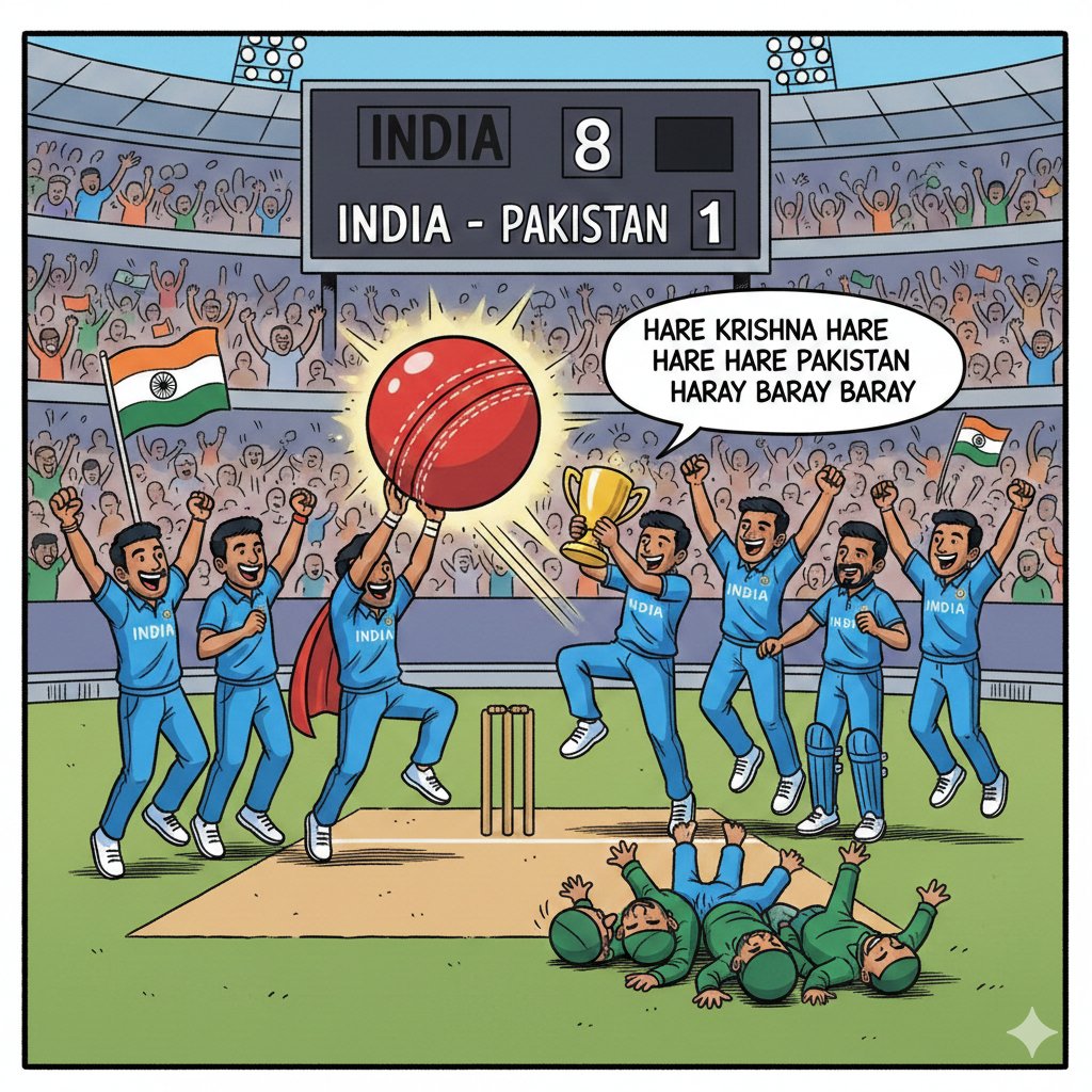 PROSANJITGHOSH's tweet photo. #indiabeatpakistan 
#indiapakistancricket 
#harakrishnaharaharapakistanharaybaraybaray
#INDvsPAK https://t.co/ne5Jdrh1Hy