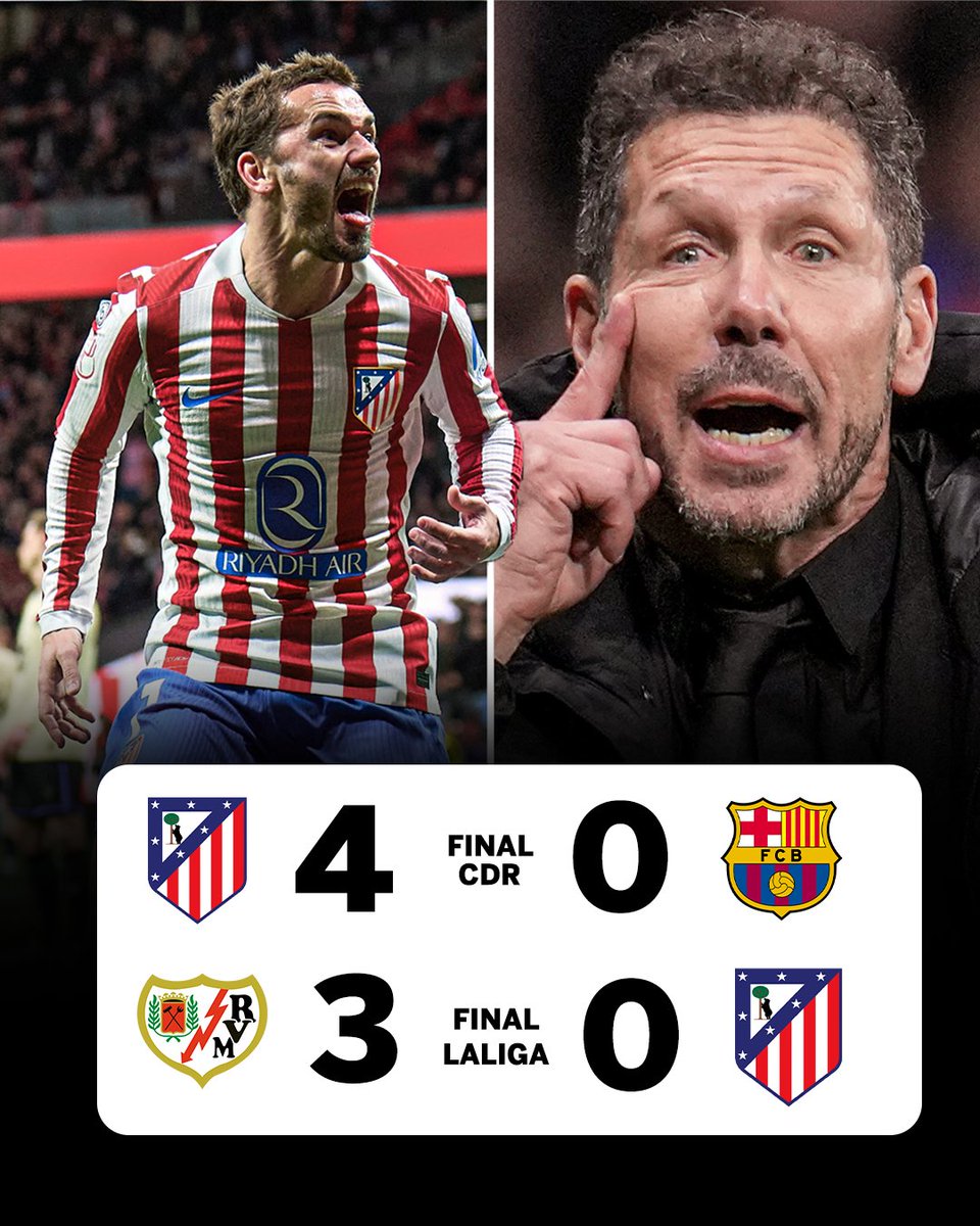 After throttling Barcelona in the Copa del Rey, Atletico Madrid get thrashed in LALIGA to Rayo Vallecano 😳

Anything can happen in football 👀