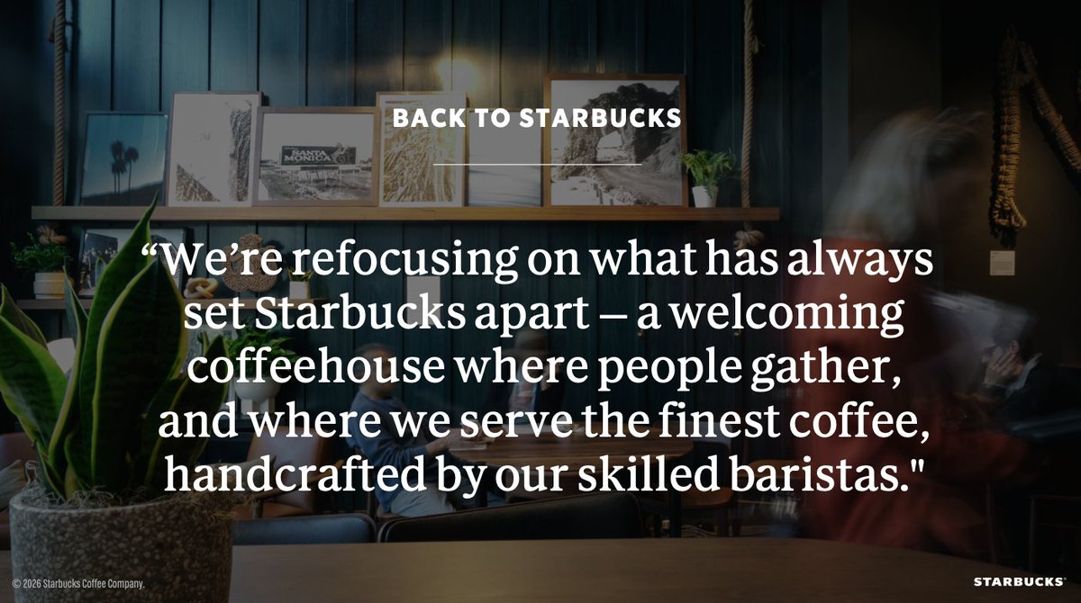 "Getting Back to Starbucks" ... How Brian Niccol, the CEO who flies 1600 miles to his Seattle office from his LA home ... seeks to reverse declining customer traffic, slowing revenue growth, and rising operating costs ... his pitch at Investor Day 2026: s203.q4cdn.com/326826266/file…