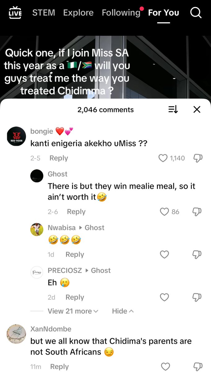 destinyzee's tweet image. There’s a girl on TikTok she has a Nigerian father and South African mother, she asks if she enters Miss SA will you guys treat her the same way as Chidimna?