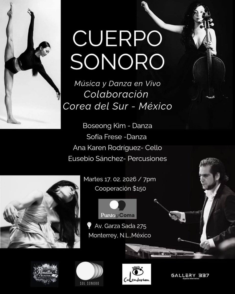 Cuatro artistas respiran el instante. Música y danza dialogan en improvisación. Movimiento y sonido crean un momento vivo, intangible, irrepetible. 
📆 Martes 17 de febrero
🕐19:00 hrs.
🎟️ Entrada $150
Te esperamos‼️😄