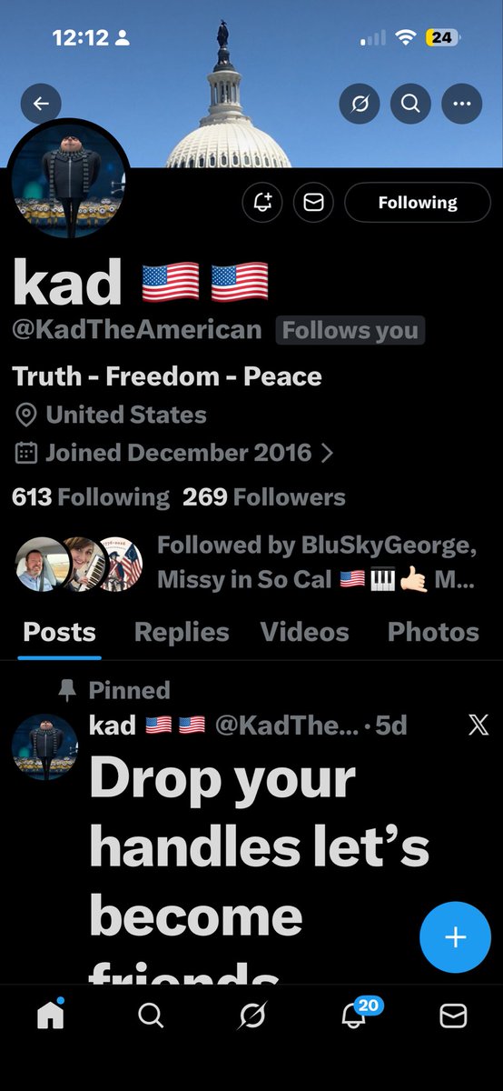 This freedom loving patriot has been struggling to gain followers despite his efforts, he only has 269 followers @kadtheamerican Could we show some ❤️ by showing how much MAGA cares.