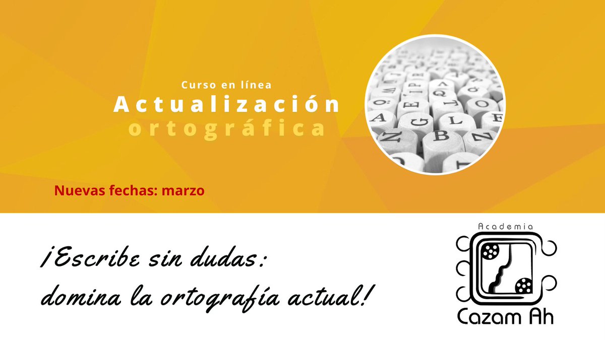 Nuevas fechas: marzo 2026!
Actualización ortográfica | En línea
¡Mejora la ortografía en tus documentos profesionales!
🗓️ sábados 7, 14, 21 y 28 de marzo
🕝 de 2:30 a 4:30 p. m.
💰 Q300 por persona
Más información: cazamah.com/academia/curso…