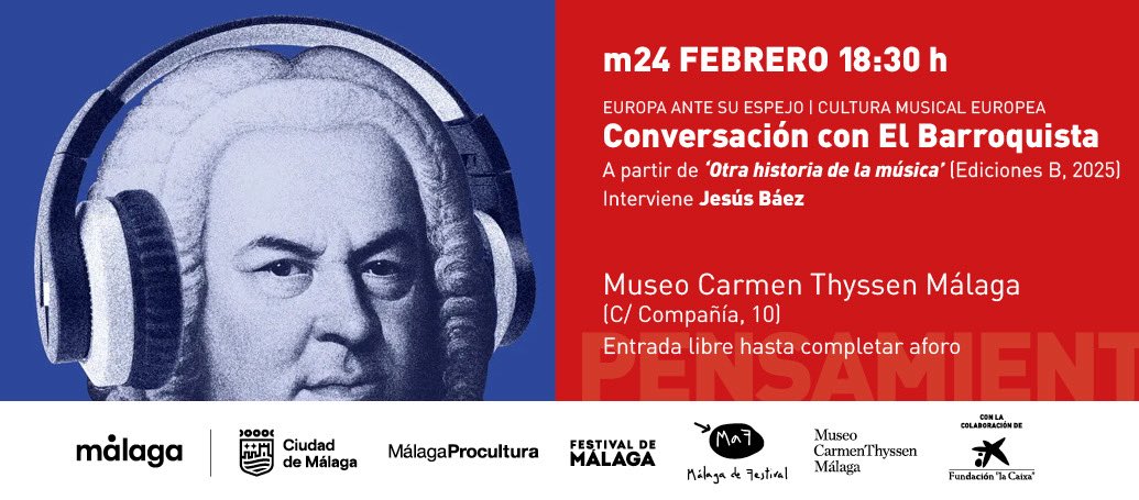 El martes 24 de febrero vuelvo a Málaga para un planazo en torno a mi último libro #OtraHistoriaDeLaMúsica.

Me hace muchísima ilusión participar en MaF junto a <a href="/HistorietaLa/">La Historieta Musical (aka Jesús Báez Alcaide)</a>, en una charla en el <a href="/thyssenmalaga/">Museo Carmen Thyssen</a>.

¿Me ayudas a difundir con un REPOST?
💙❤️