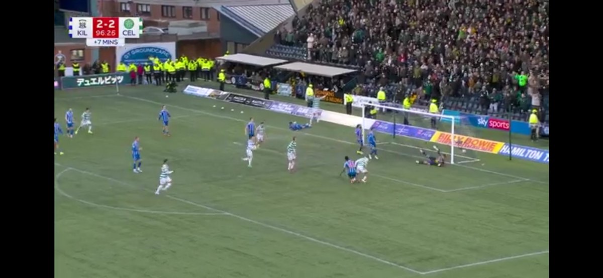 <a href="/KilmarnockFC/">Kilmarnock FC</a> 96:26, 34 seconds of injury time remaining, 7 minutes when both teams can score a winner.

I understand you being raging, I don't understand the need to lie