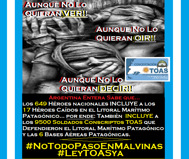 #NoTodoPasoEnMalvinas
#LeyTOASya
Proyecto 0373 D 2025
<a href="/ConcertaTOAS/">ConcertaciónT.O.A.S</a>
<a href="/andres62castro/">CHurbaCHurba</a>
<a href="/dracyncastro/">Dra. Cynthia Castro</a>
<a href="/KarinaMileiOk/">Karina Milei</a>
<a href="/fargosi/">Alejandro Fargosi</a>
<a href="/juanfbrugge/">Juan Brügge 🇦🇷</a>
<a href="/JMilei/">Javier Milei</a>
<a href="/LLibertadAvanza/">La Libertad Avanza</a>
<a href="/madorni/">Manuel Adorni</a>
<a href="/MinDefensa_Ar/">Ministerio de Defensa</a>
<a href="/TGCarlosPresti/">TG Carlos Presti</a>

ANULAR DECRETO 509/88 Y DEVOLVER VETERANIA PLENA A 9500 SOLDADOS TOAS DE 1982