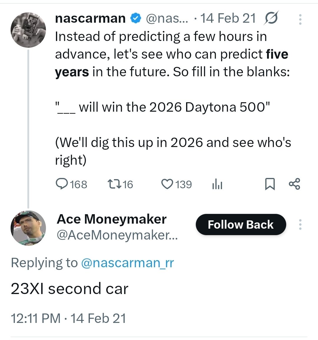 In 2021, I asked you to predict who would win today's Daytona 500

Congratulations to those who correctly predicted five years ago that Tyler Reddick would win the 2026 Daytona 500