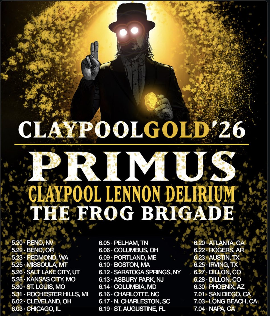Primus returns with the Claypool Gold Tour: Primus + The Claypool Lennon Delirium + Les Claypool’s Fearless Flying Frog Brigade in one night. 
Phoenix: 6/30. 

Tickets: goseeit.live/3LVgn21 

#ClaypoolGoldTour #Claypool #Primus #CreatorNation #ad