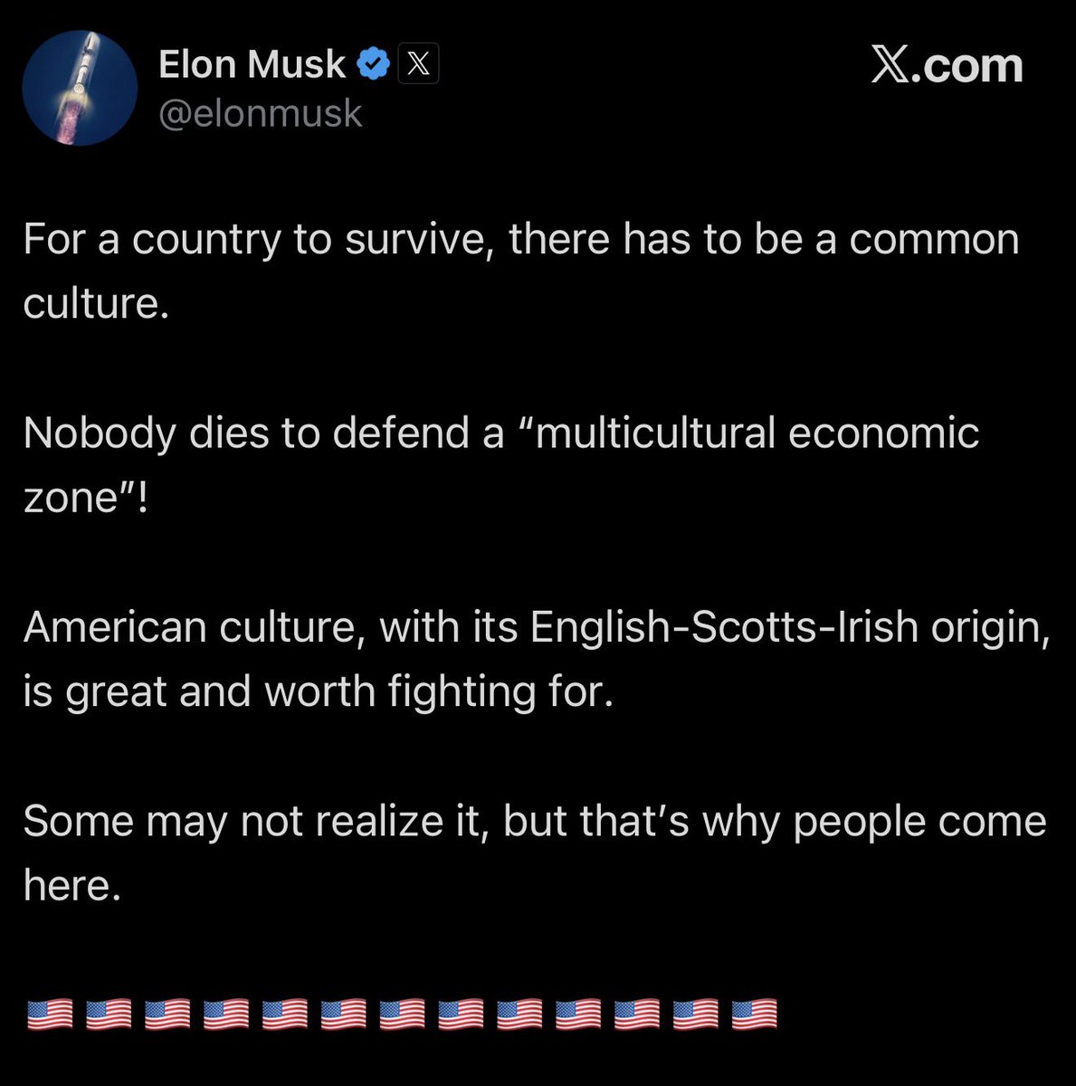 Elon Musk is right "for a country to survive &amp; thrive, there has to be a common culture. Yes he is talking about the US, but this also reveals that Nigeria will never move forward with all these diversity &amp; multicultural system we have in Nigeria.