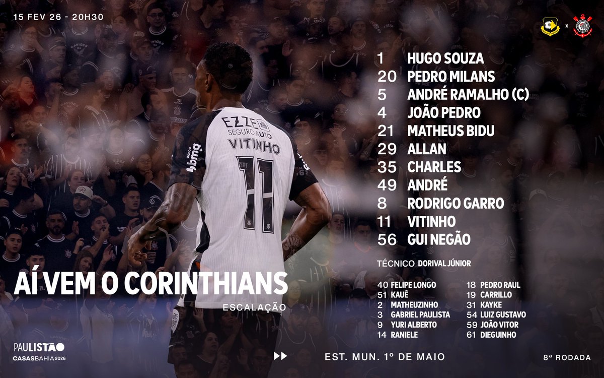 Corinthians's tweet photo. Os 11 iniciais para #SBExSCCP! 📋

#VaiCorinthians https://t.co/h29vz8P1AR