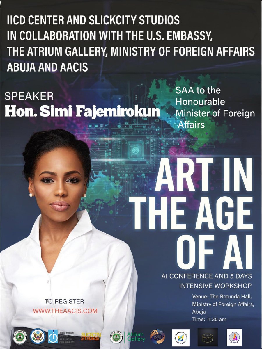 AACIS_Official's tweet photo. Link in Bio for Registration    
#ArtInTheAgeOfAI 
#IICDCenter 
#SlickcityStudios 
#AACIS 
#USEmbassyAbuja 
#AtriumGallery https://t.co/6oBfYigmOZ