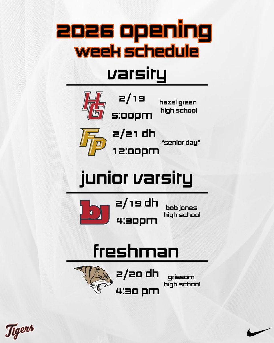 GrissomBSB's tweet photo. Week 1 is finally here! 

Varsity on the road vs @HGHS_Baseball and at home vs @FPCatsBaseball **senior day**

JV on the road vs @BJHSBaseball 

9th Grade home vs @FPCatsBaseball https://t.co/SwC6ItZ0ql