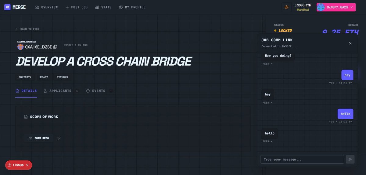 ogayanfe's tweet image. Okay, I know I haven't given an update on the current state of my project in a while. 

I promise I wasn't slacking off 🤧. 

Guess what tho😎, clients and freelancers can now communicate via XMTP on Merge. 

The good thing about XMTP is that it's a decentralised way of handling…