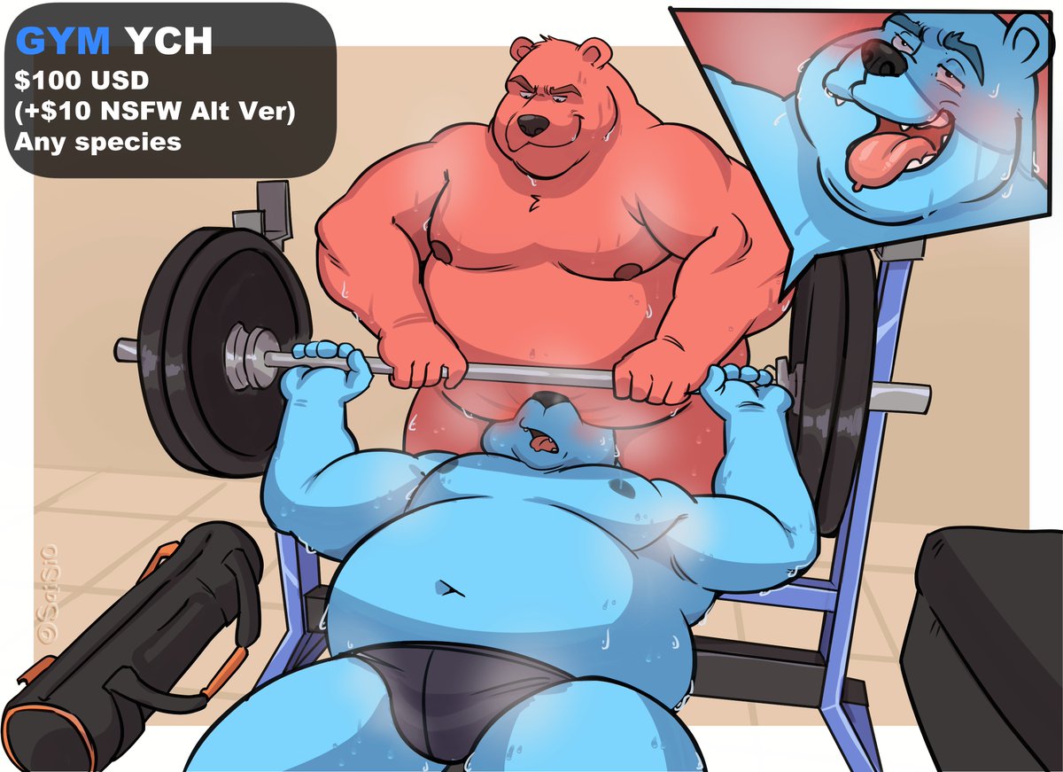 SaidTheSaisio's tweet photo. With this GREAT help, I would spend all my time training on the gym 

yo guys im opening a GYM themed YCH 

$100 usd (for both characters )  
Any Species
(+$10 NSFW alt ver ) 

 If you interested send a DM or TG to @/Saisio 💪🏋️ https://t.co/GkdOk7NYMJ