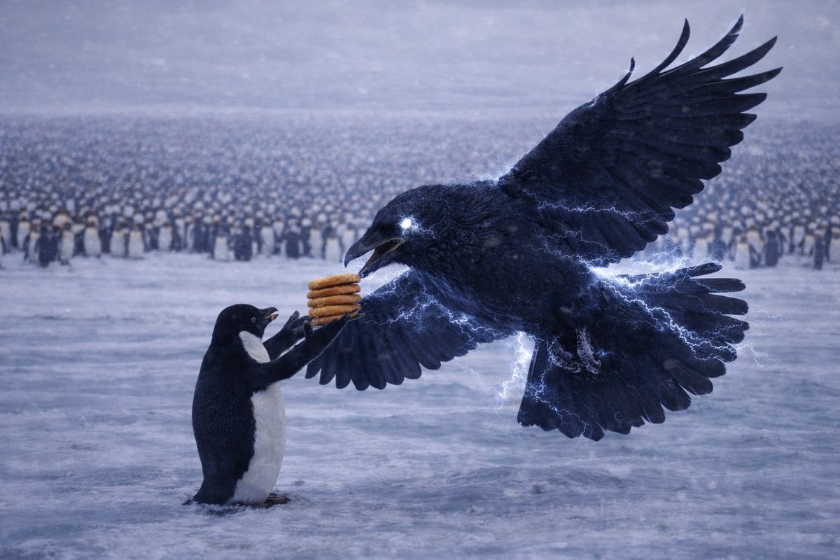the successor of $penguin

everyone related to the $penguin
everyone is relating to the $crow

the crow figuring out how to carry all his cookies at once before flying off is winning over the entire internet. 

100m+ views on every single social media.
there isn’t a social media