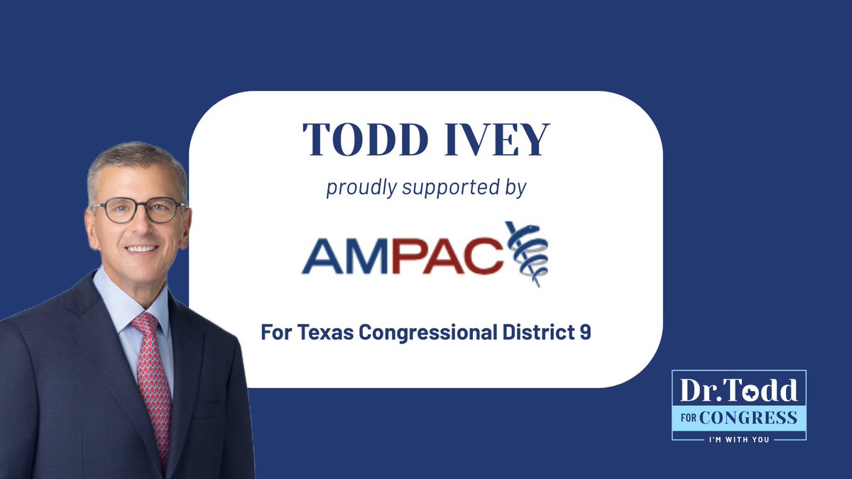 DrTodd4Congress's tweet photo. Honored to have AMPAC’s support, the PAC of the @AmerMedicalAssn, representing 250,000+ physicians, medical students &amp; residents.

Proud to fight for the health of our families &amp; communities. Let’s get to work! #DrToddForCongress https://t.co/P5klnZ5adf